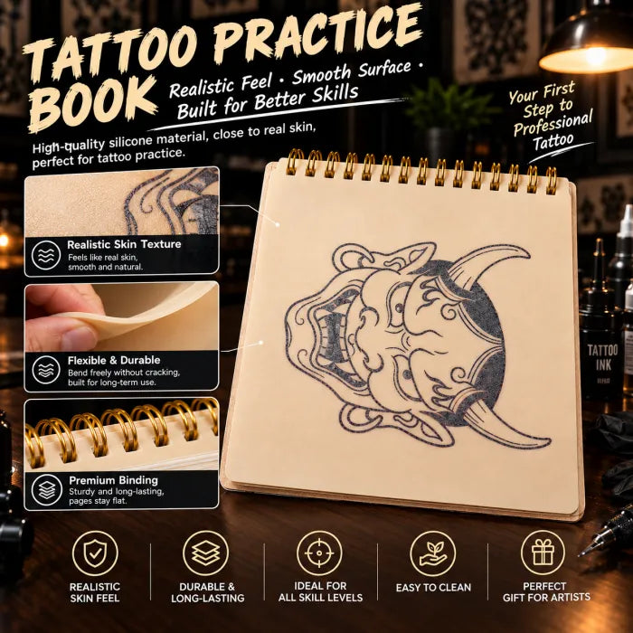 Tattoo Practice Kit - Silicone Practice Book + Tattoo Stencil Transfer Stick