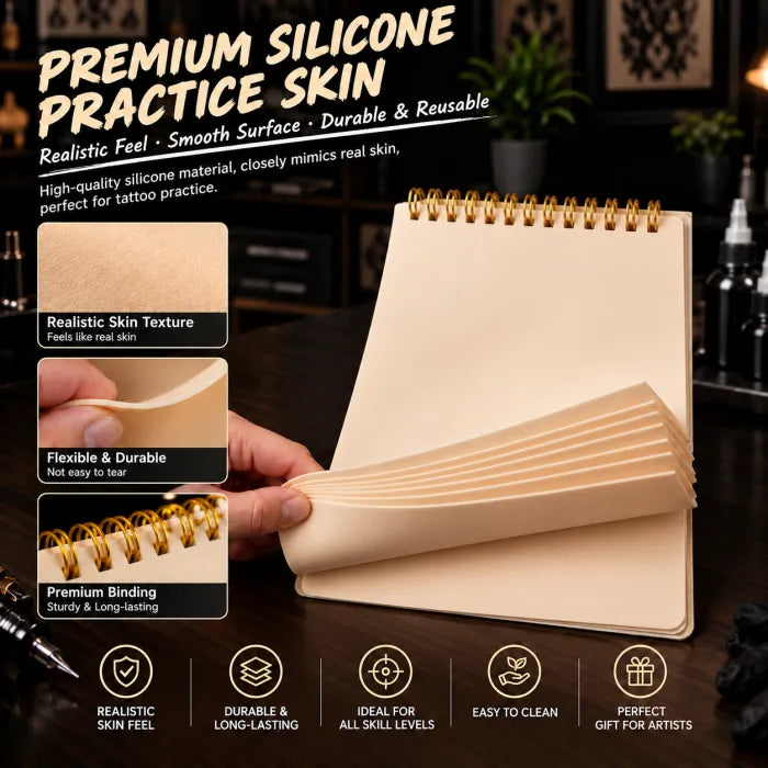 Tattoo Practice Kit - Silicone Practice Book + Tattoo Stencil Transfer Stick