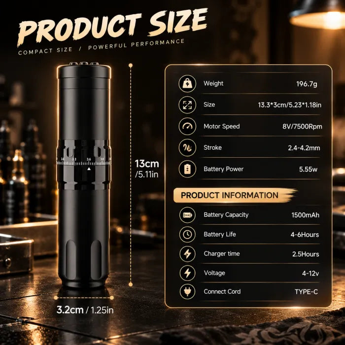 T1 Pro Adjustable Stroke Wireless Tattoo Pen
